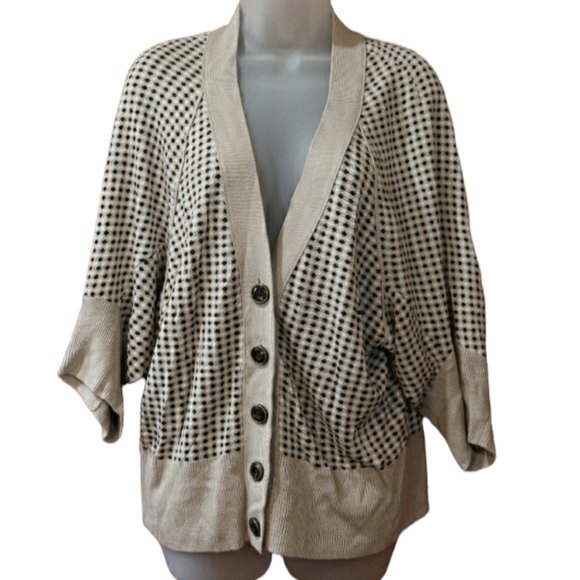 Ellen Tracy Cashmere Blend Brown Big Button Spotted Cardigan Sweater Med - Picture 1 of 10
